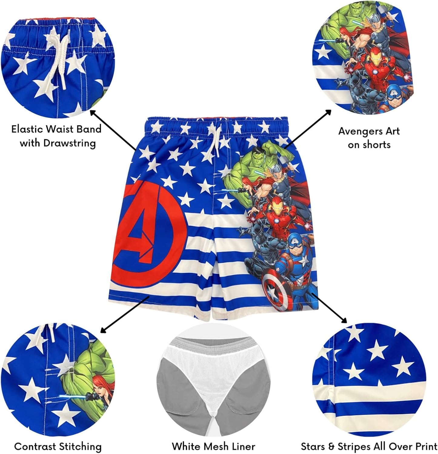 Miniatura 6 de Marvel Traje de baño Avengers Black Panther Capitán América, Thor, Iron Man Hulk, para niños pequeños y grandes