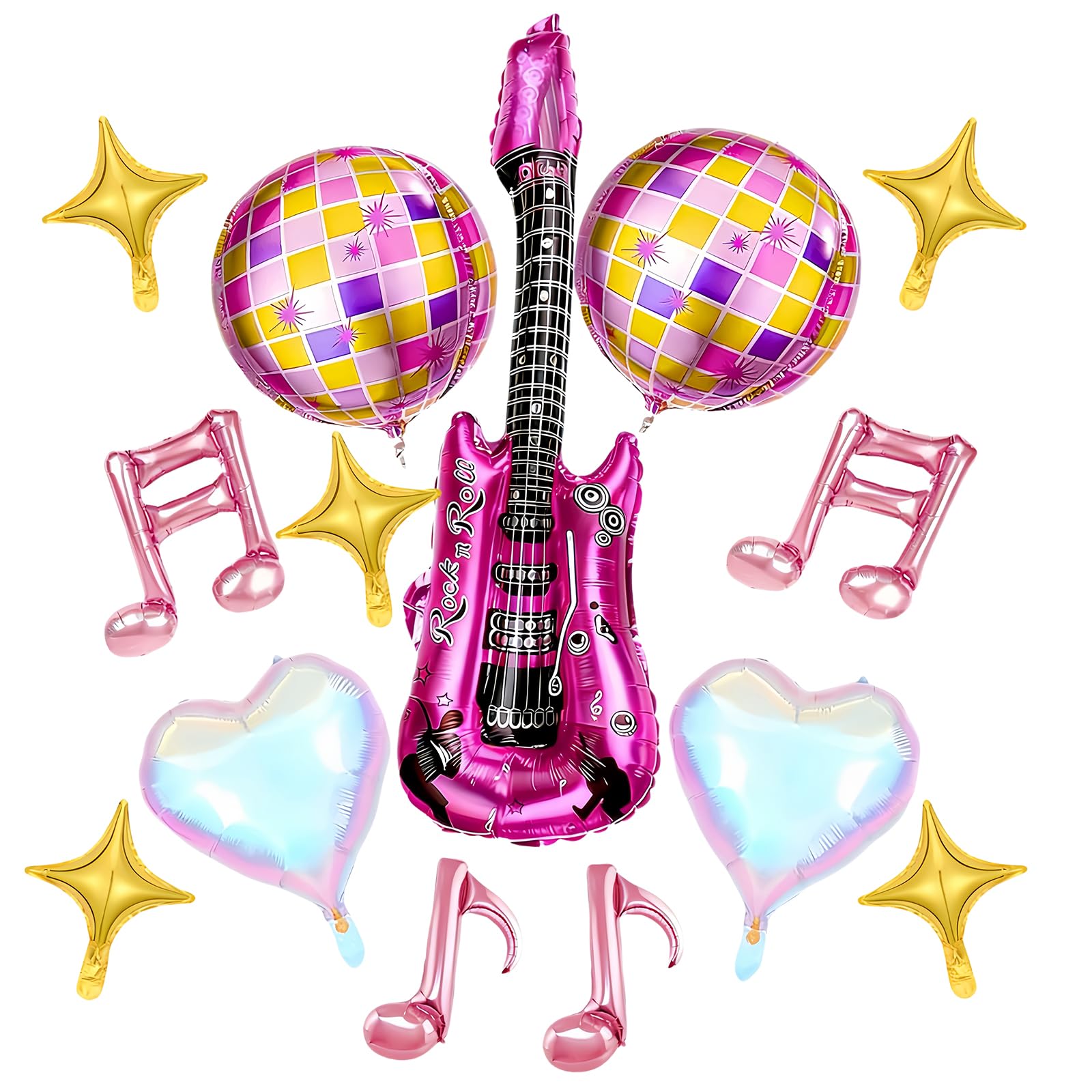 14PCS Disco Party Decorations Ball Balloons, Music Party Balloons Set Guitar, Disco Star & Musical Note Foil Balloons, Perfect for Rock Concert, 80s Theme, Kpop Birthday, Dance Party Decorations