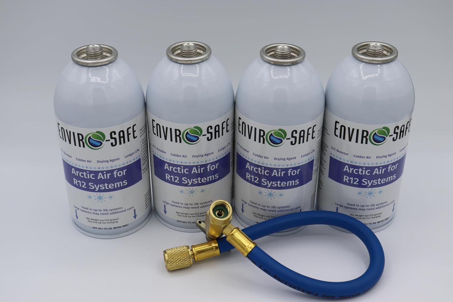 Generic Arctic Air for R12 | 4 Cans + Charging Hose | EnviroSafe, 4oz | Get Colder Air!, Purple