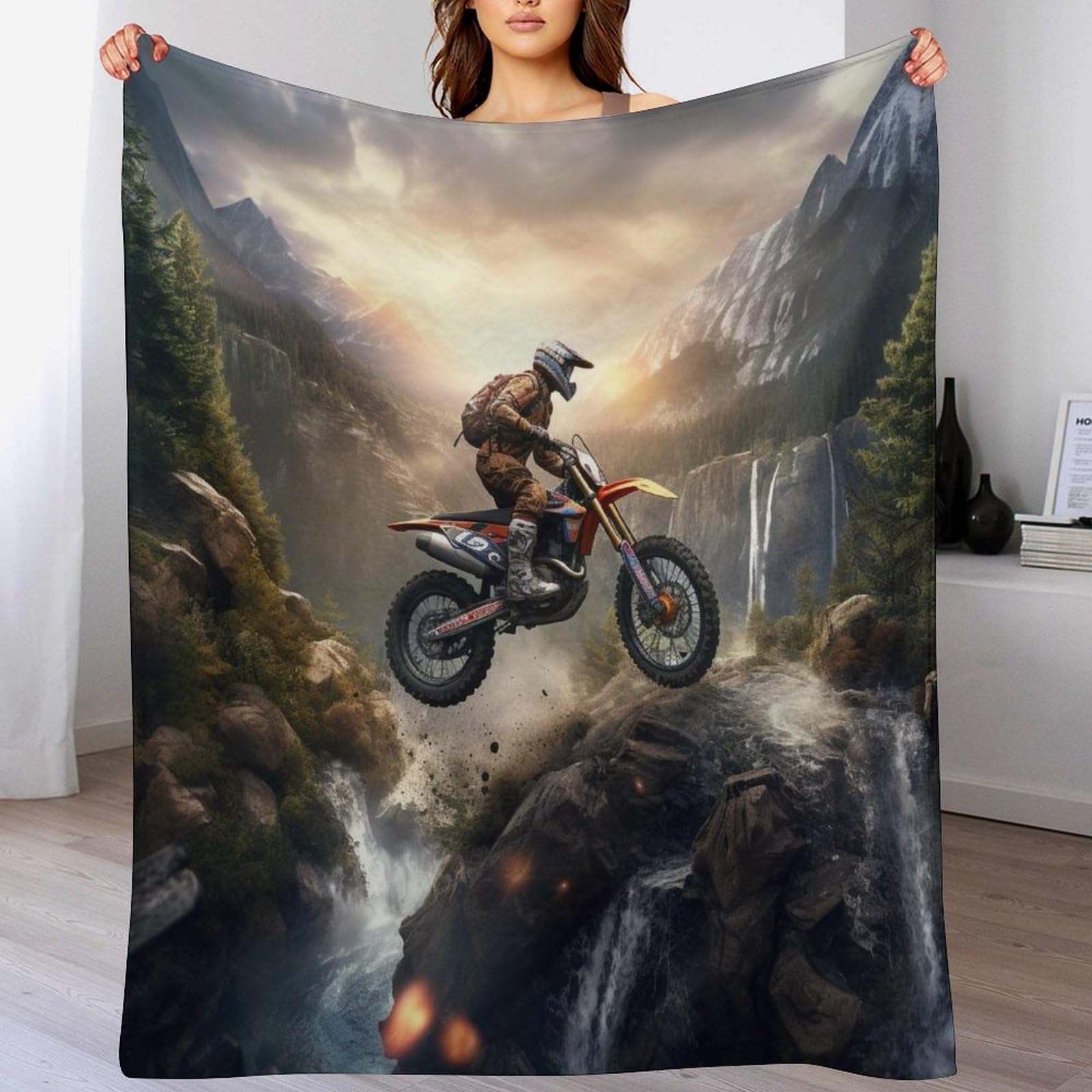 Couverture motocross non rejet de poils grand plaid flanelle anti-froid