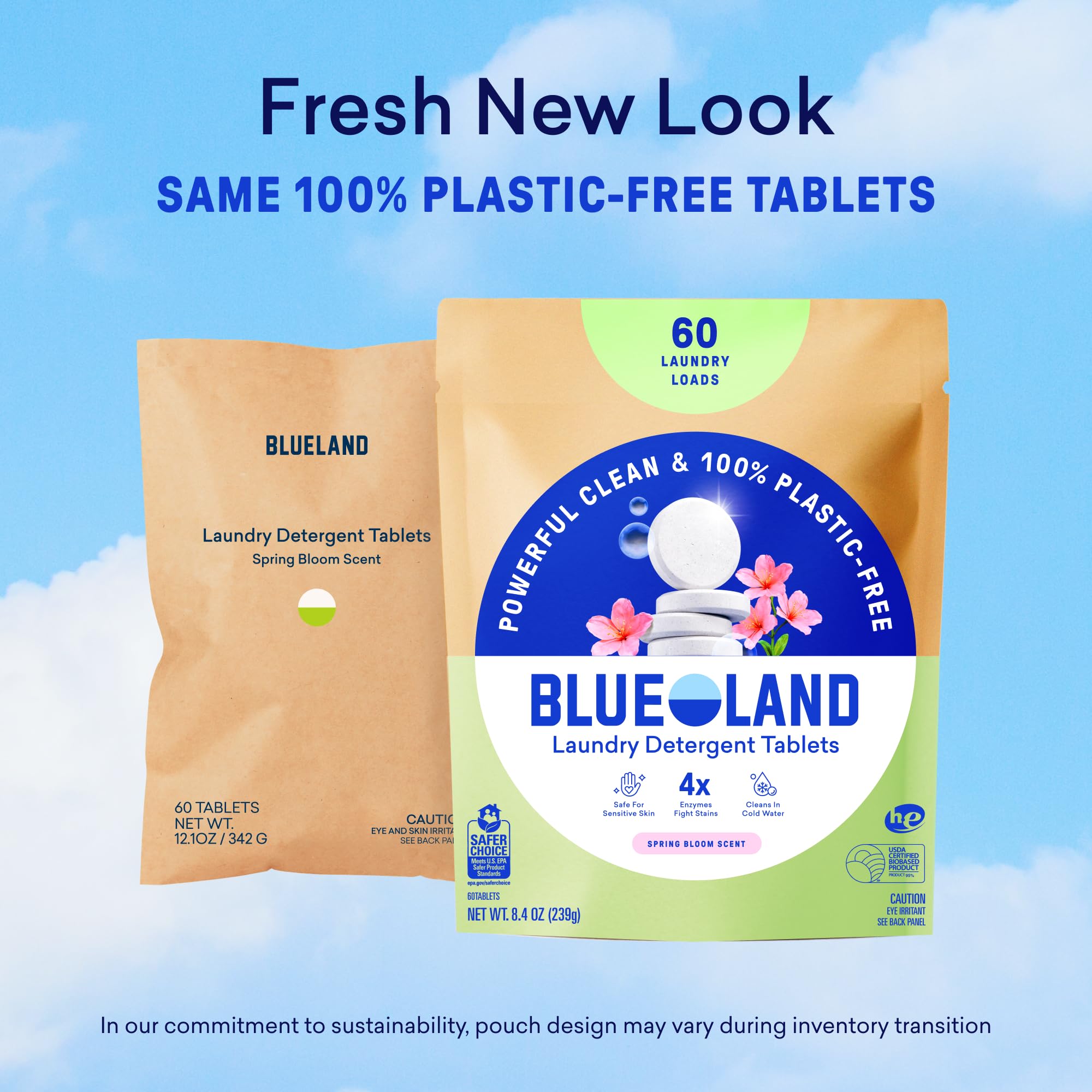 BLUELAND Juego de iniciación de tabletas de detergente para lavandería, aroma a floración primaveral, alternativa sin plástico y respetuosa con el medio ambiente a las hojas de vainas y líquidos,