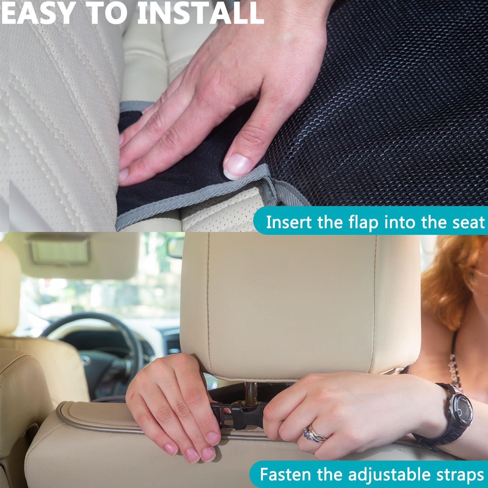 PIDO Car Seat Protector for Child Carseat with Thick Padding and Waterproof Fabric, 2 Pack Seat Cover Mat for Car Leather Upholstery (Black/Gray)