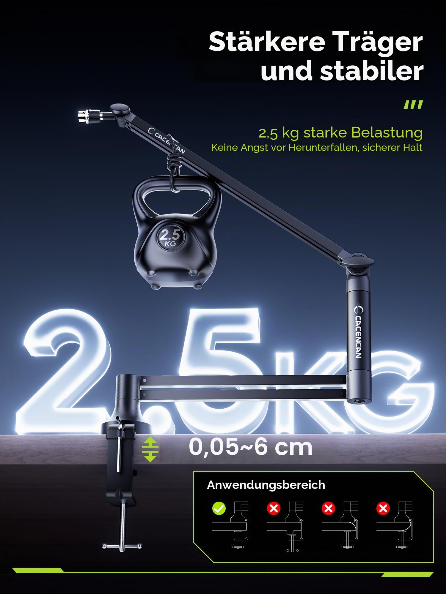 M05 Pro Galgenarm, 360° drehbarer Mikrofonständer mit Tischhalterung, faltbarer Schreibtisch-Mikrofonarm mit 3/8 Zoll auf 5/8 Zoll Schraubadapter, Mikrofonarm für Live-Streaming, Gaming (Schwarz)