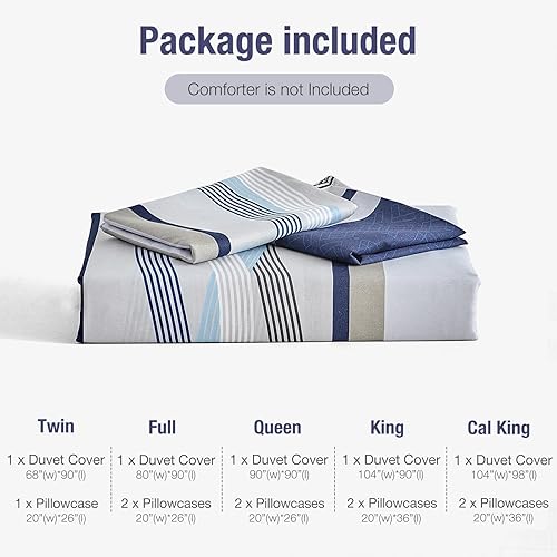 Miniatura 8 de Lekesky Juego de funda de edredón tamaño King, 3 piezas de funda de edredón a rayas azules, suave, bohemio, azteca, tamaño King, con cremallera