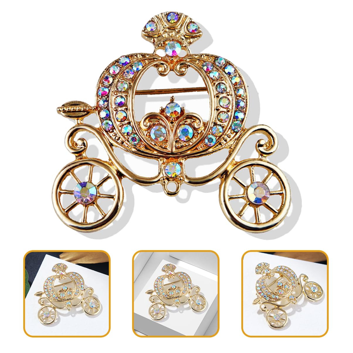LIFKOME Pumpkin Carriage Brosche Damen Vintage Schmuck mit Bunten Strasssteinen für Kleidung Schals und Hüte für Besondere Anlässe Wie Geburtstage und Hochzeiten