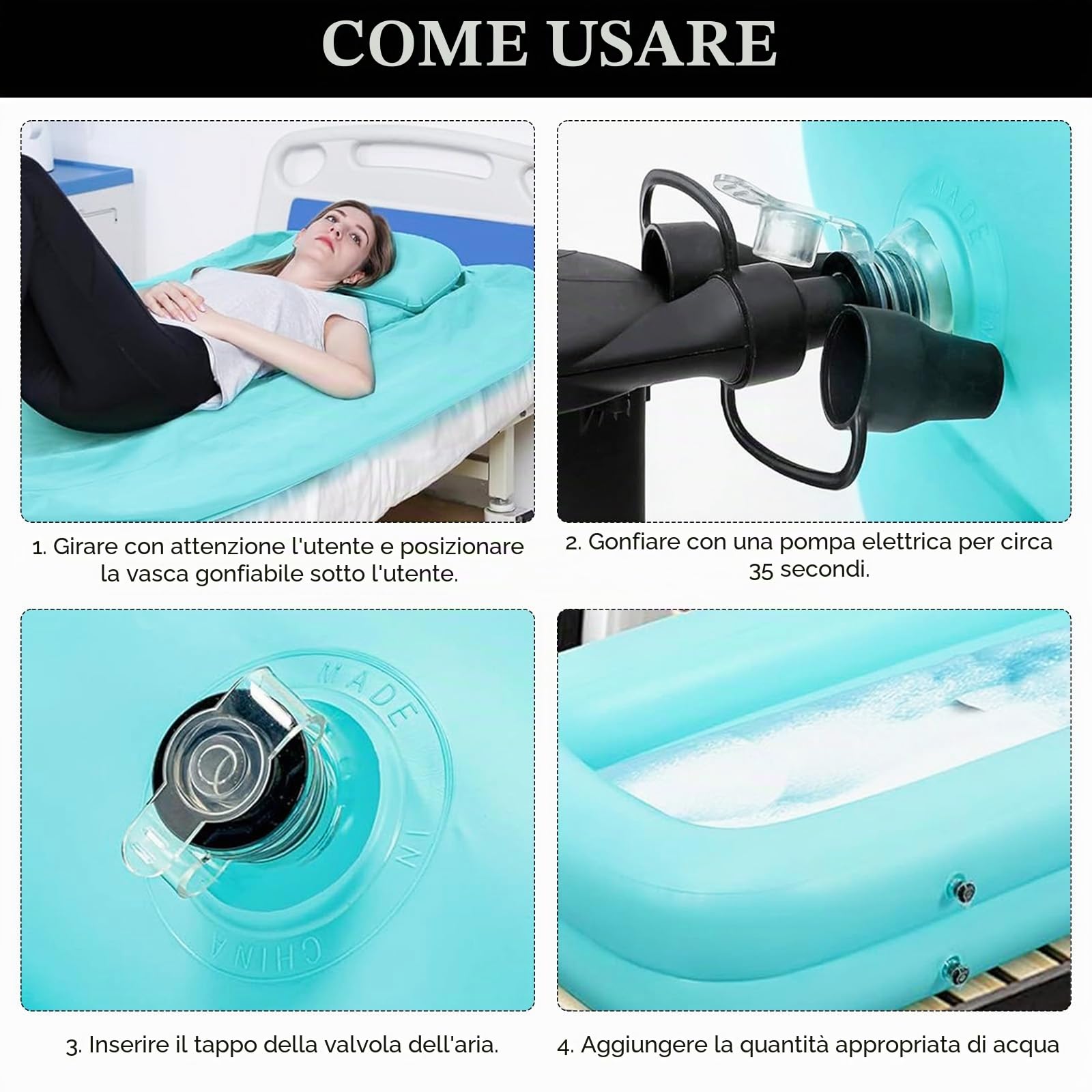 Vasca per Doccia, Vasca da Bagno Gonfiabile, Set Vasca da Bagno Doccia Gonfiabile Medica, Sistema Doccia Portatile sul Comodino, Sistema Doccia con Pompa per Anziani/Disabili/Costretti a Letto