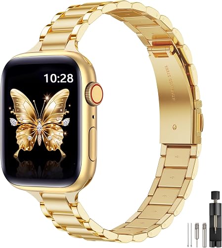 WFEAGL Thin Metal Bands Compatible with Apple Watch Band 38mm 40mm 41mm 42mm 44mm 45mm 46mm 49mm for Women, Slim Stainless Steel Wristbands for iWatch Ultra SE Series 11 10 9 8 7 6 5 4 3 2 1