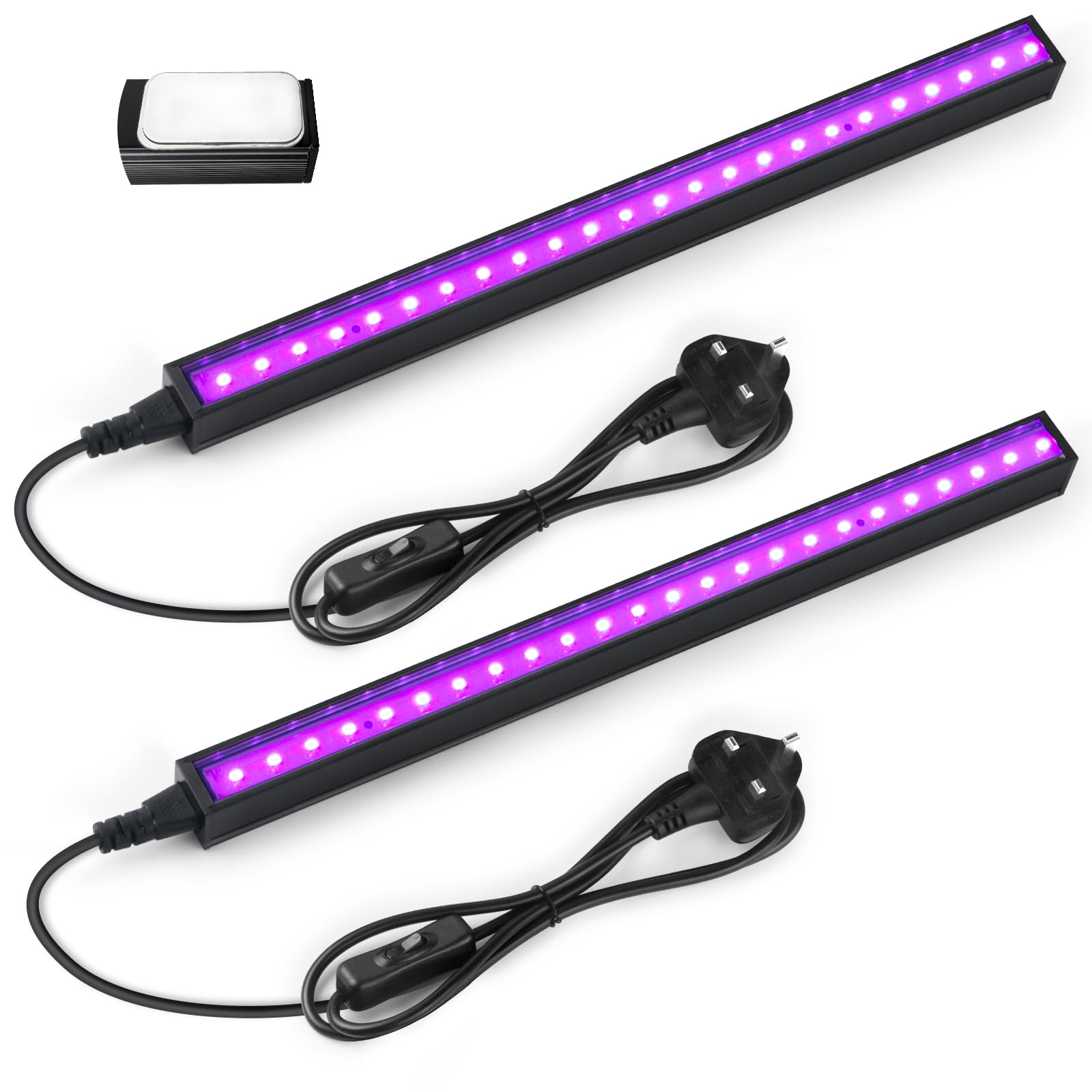 Barrina T5 Black Light, Linkable UV LED Lights UK Plug with On/Off Switch, 10W 1ft, Magnetic, Portable Aluminium Blacklight for Fluorescent Poster Glow Party Paint, Halloween Decor, 2 Packs
