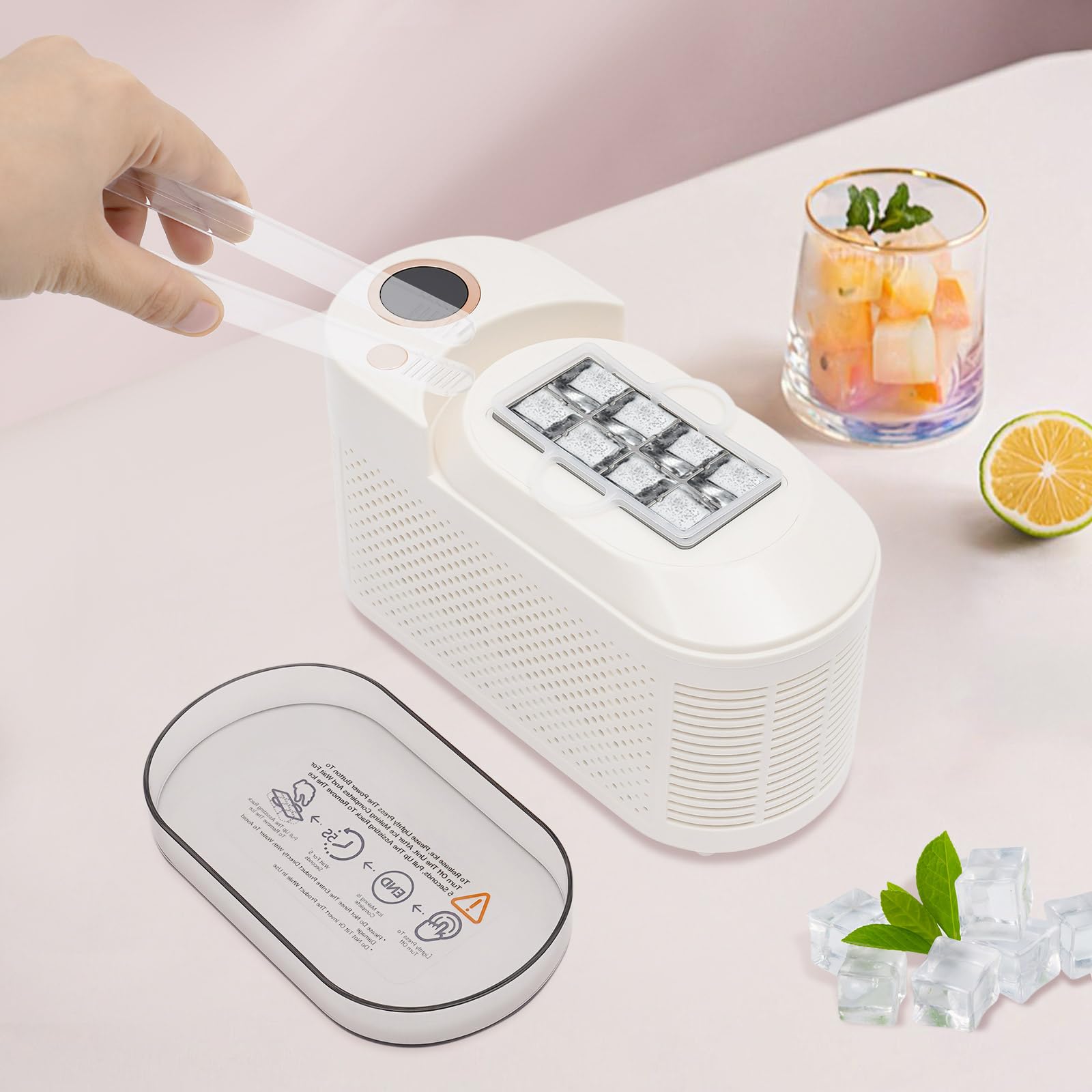 Eiswürfelbereiter,12V Mini-Eiswürfelbereiter für die Arbeitsplatte, kompakte Eismaschine für Zuhause/Auto/Reisen (Weiß)