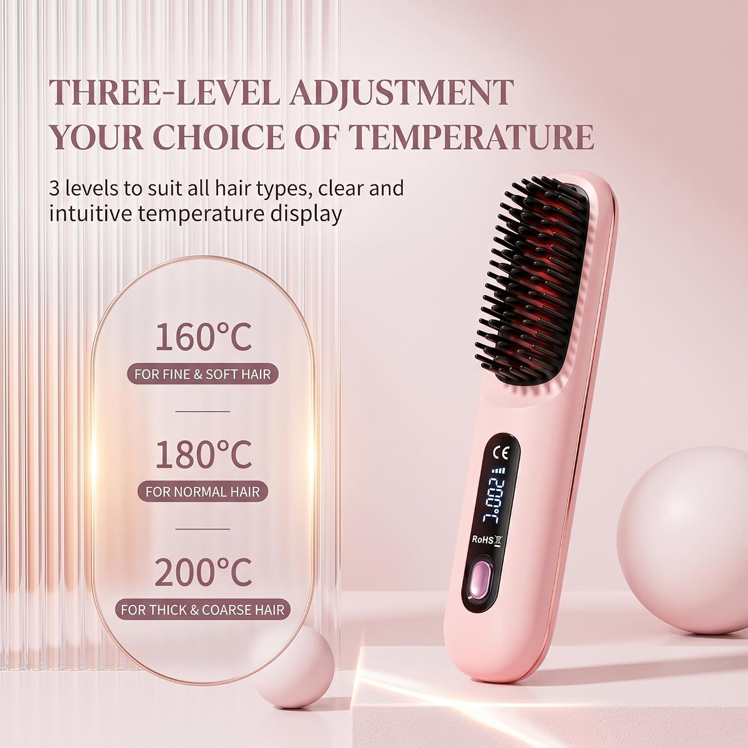 Cordless Hair Straightening Brush, 2 in 1 Ionic Straightener Brush, Fast Heat, Anti Frizz, USB Rechargeable, Portable Wireless Hair Styling Tool for Women