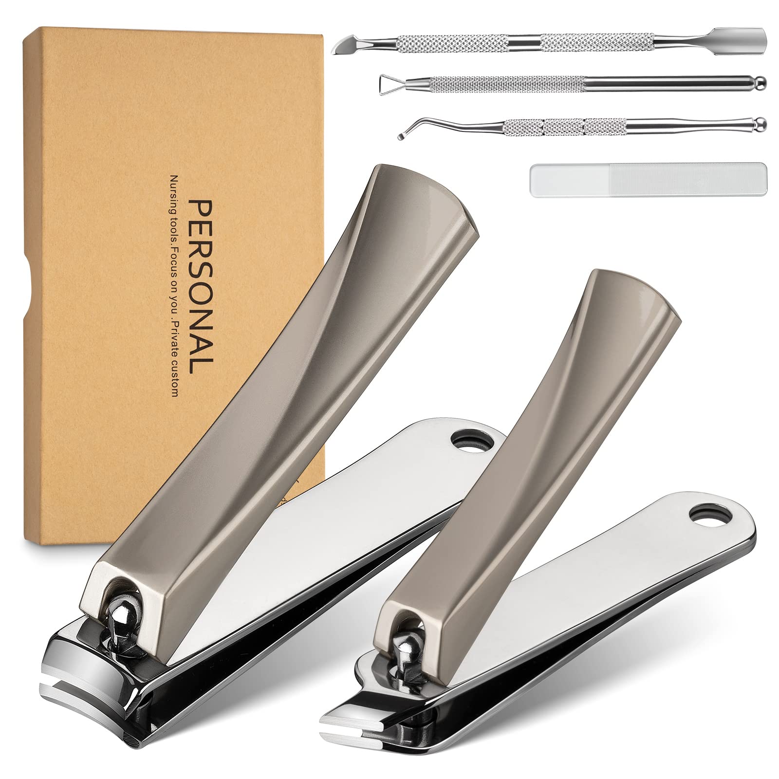 Nail Clipper Set Cuticle Trimmer with Pusher Nail Clipper Scraper 6-in-1 Professional Cuticle Remover Tools Set with Personal Care