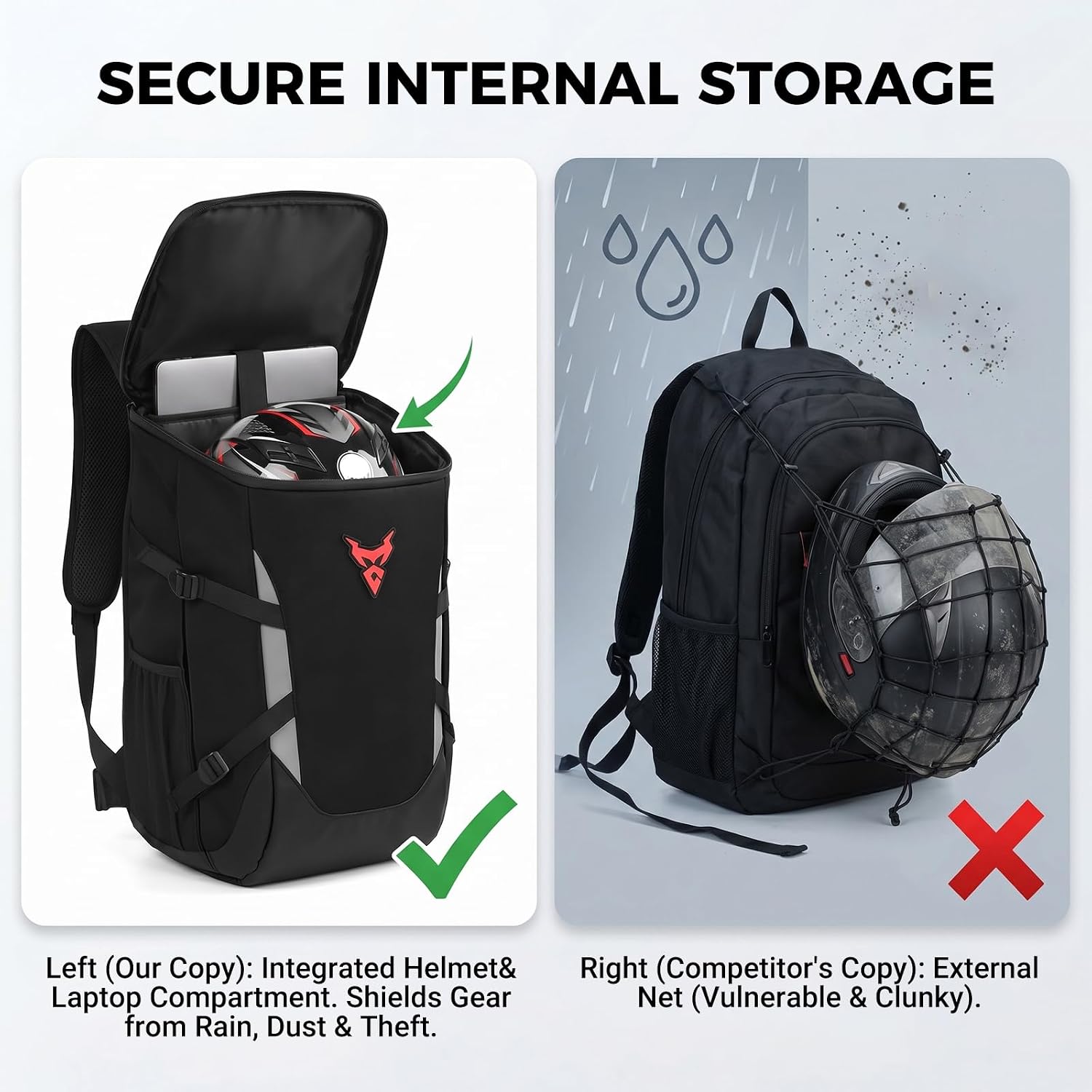 MOTOCENTRIC Expandable Motorcycle Backpack, 1200D Waterproof 15.6" Laptop Bag for Men, Reflective High-Visibility Motorcycle Bags for Daily Commute & Travel, Fits Full Helmet 24L-28L (Blue)