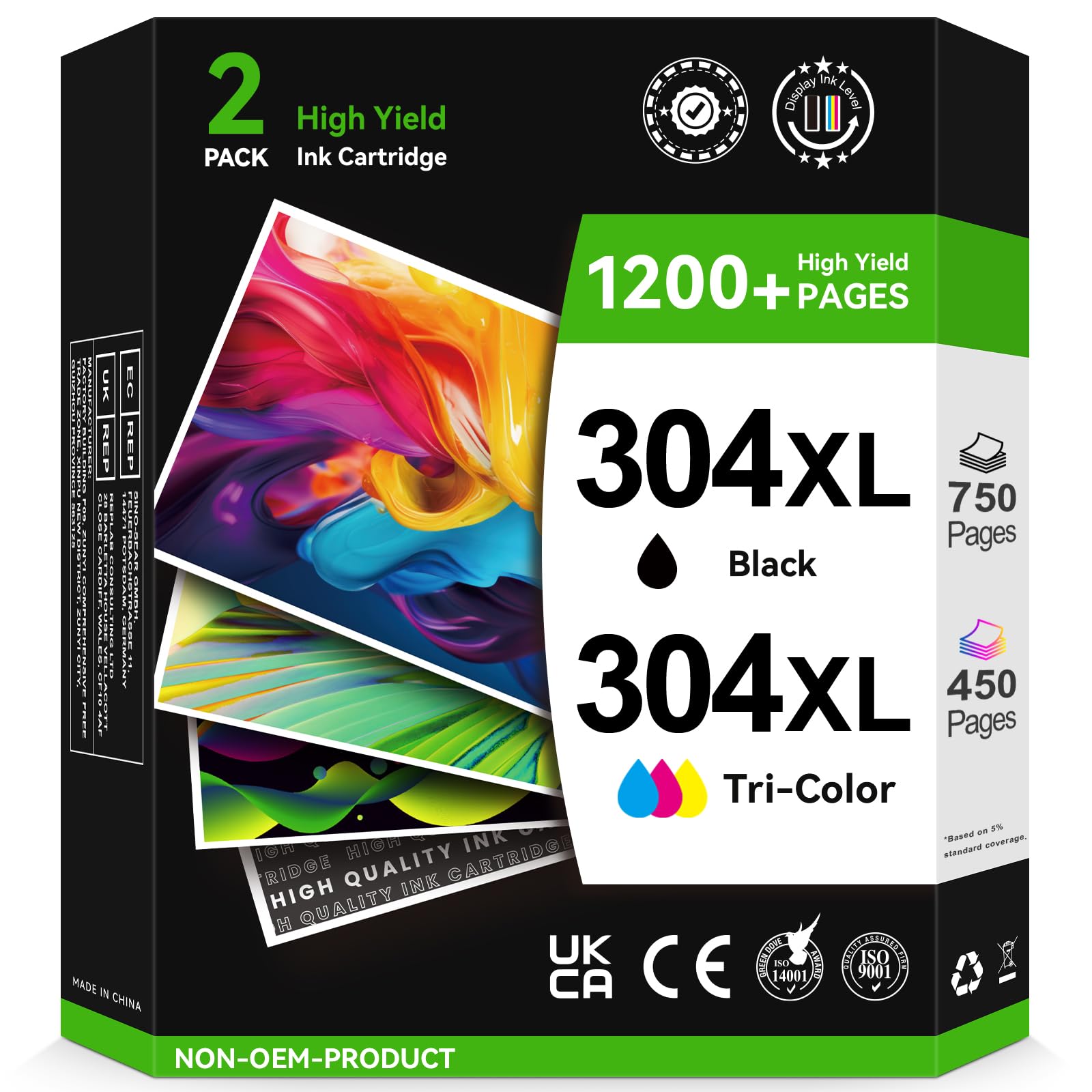 Sunnieink 304XL High Yield Ink Cartridges Combo Pack Replacement for HP 304 Ink Cartridges Black and Colour Original, Printer Ink 304 XL for Envy 5030 5032 DeskJet 3720 2600 3750 3760 2630