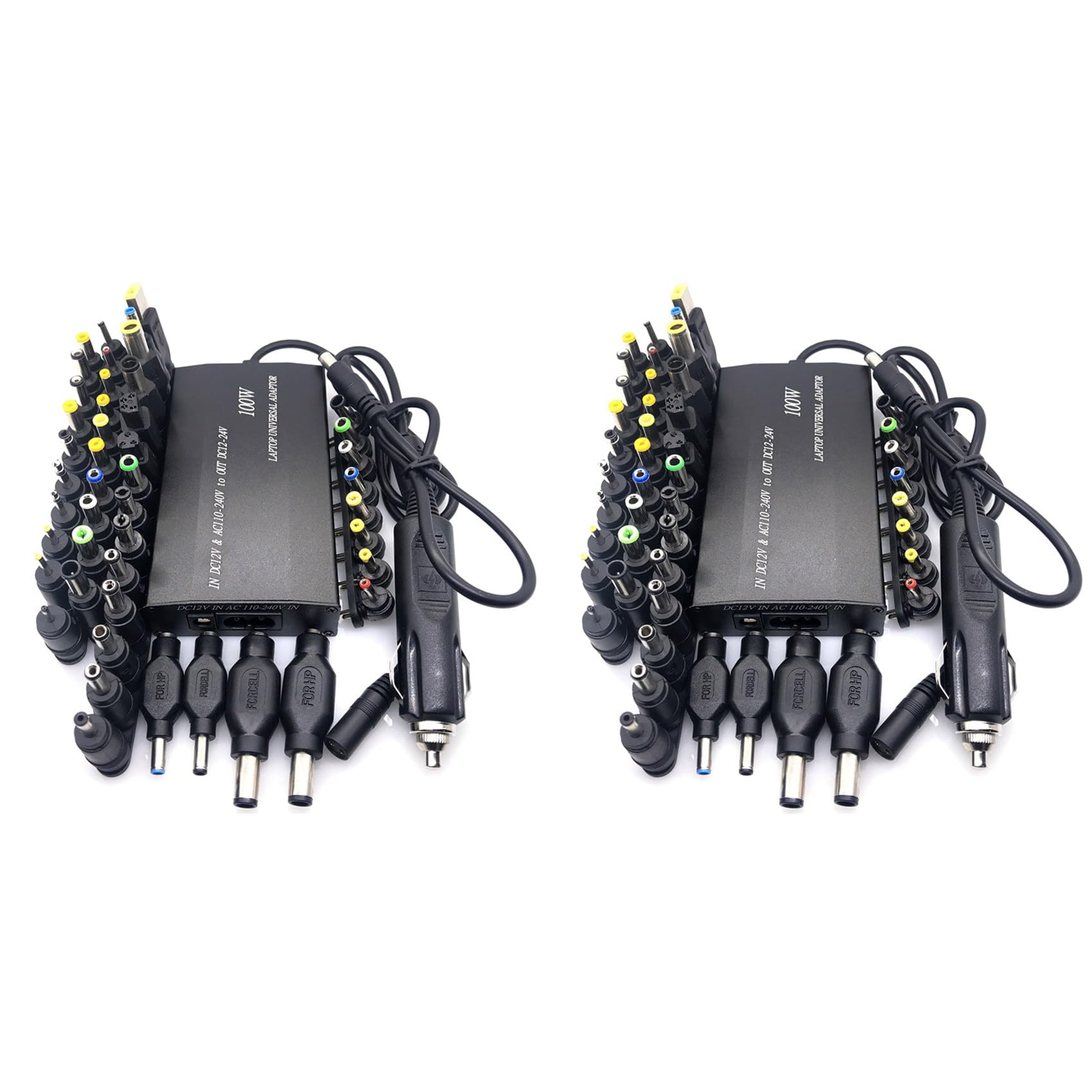 2X Universelles 12V-24V Netzteil Einstellbares Auto Ladegerät USB12V Netzteil 100W 5A Laptop mit 38 Teiligem Gleich Strom Anschluss