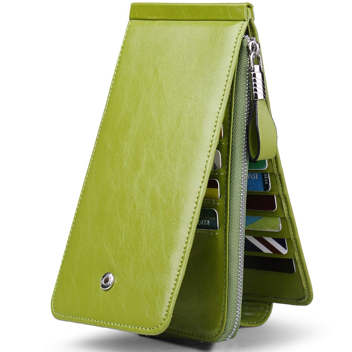 JEEBURYEE Women's Genuine Leather Credit Card Holder RFID Long Zipper Purse Wallet