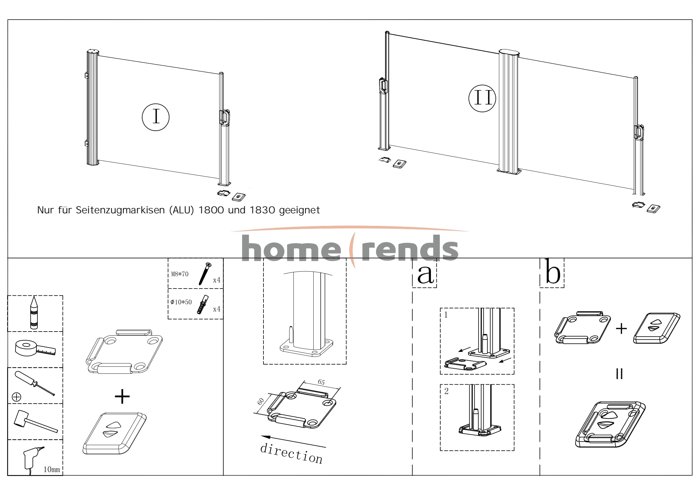 home Trends Support de sol pour stores latéraux, plaque métallique avec couvercle en plastique acier anthracite, plaque métallique avec couvercle en plastique, plaque de fond, convient pour les stores