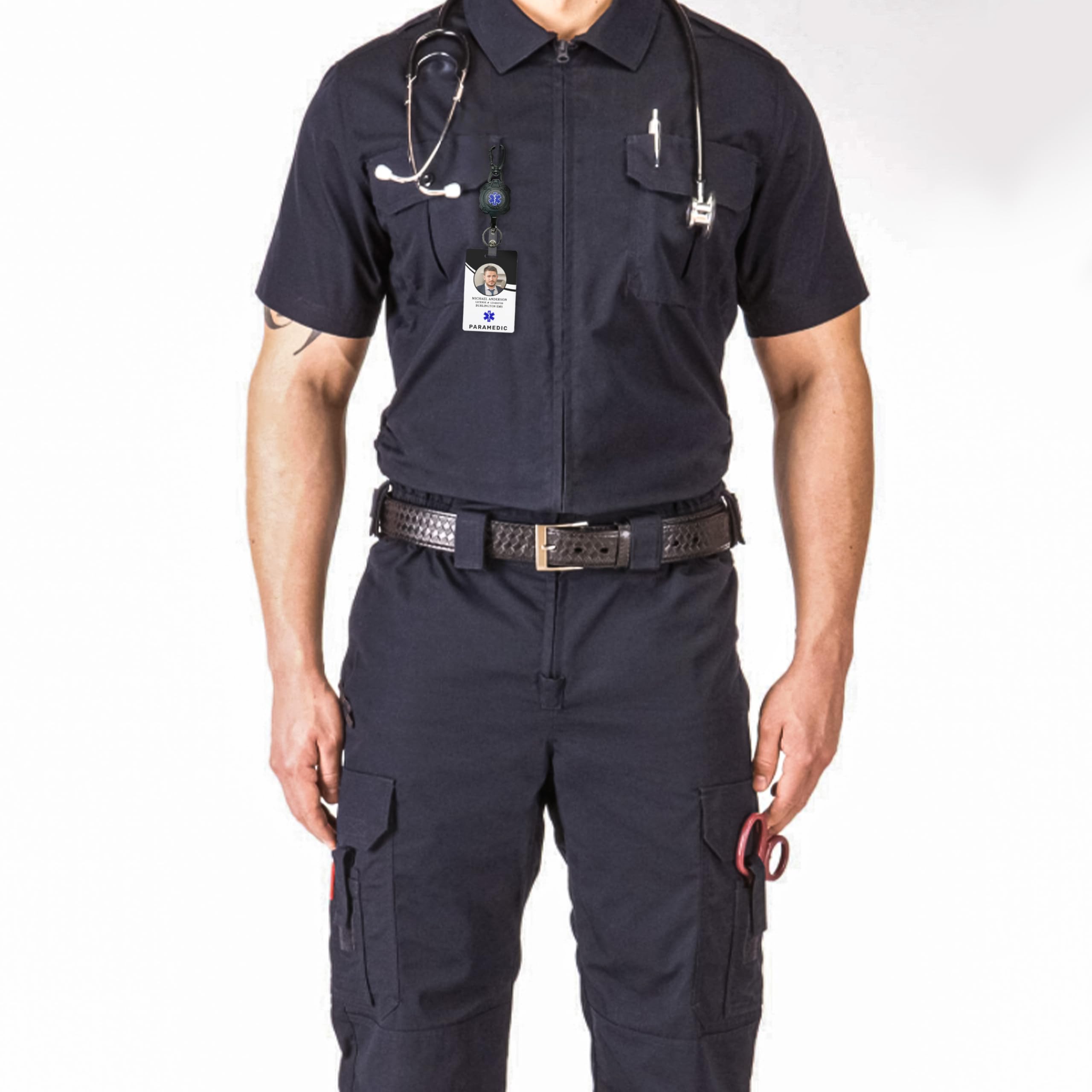 EMS, EMT, Paramedic/Medic Heavy Duty Medical Badge Reel Star of Life. 360° Swivel Carabiner Clip. 32.5” Steel Cable/Rope with Key Ring & ID Strap. 8 oz Weight