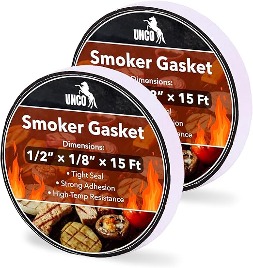 UNCO Smoker Gasket, 2 Pack, 15 ft, 1/2" x 1/8", High Temp, Black