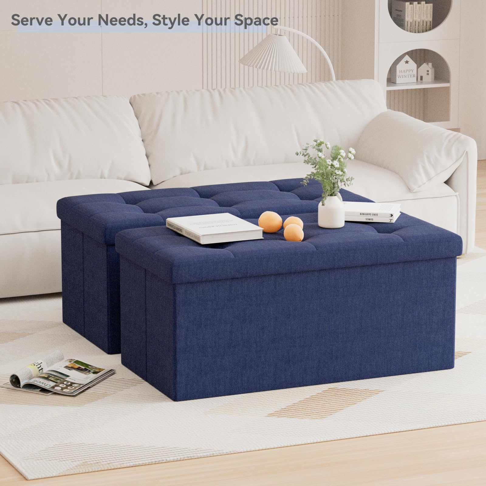 BRIAN & DANY Faltbarer sitzhocker Leinen Sitzbank mit Stauraum, Marineblau, 76 x 38 x 38cm