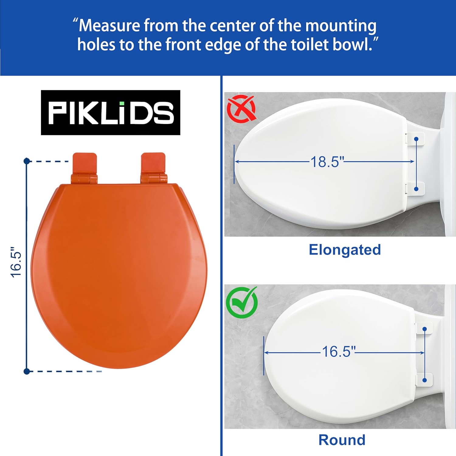 Toilet Seat, Slow Close, Soft Touch, Ultra-Smooth Matte Finish (No Orange-Peel Texture), Premium Moulded Wood, Quick Release, PIKLiDS (Orange, Round)