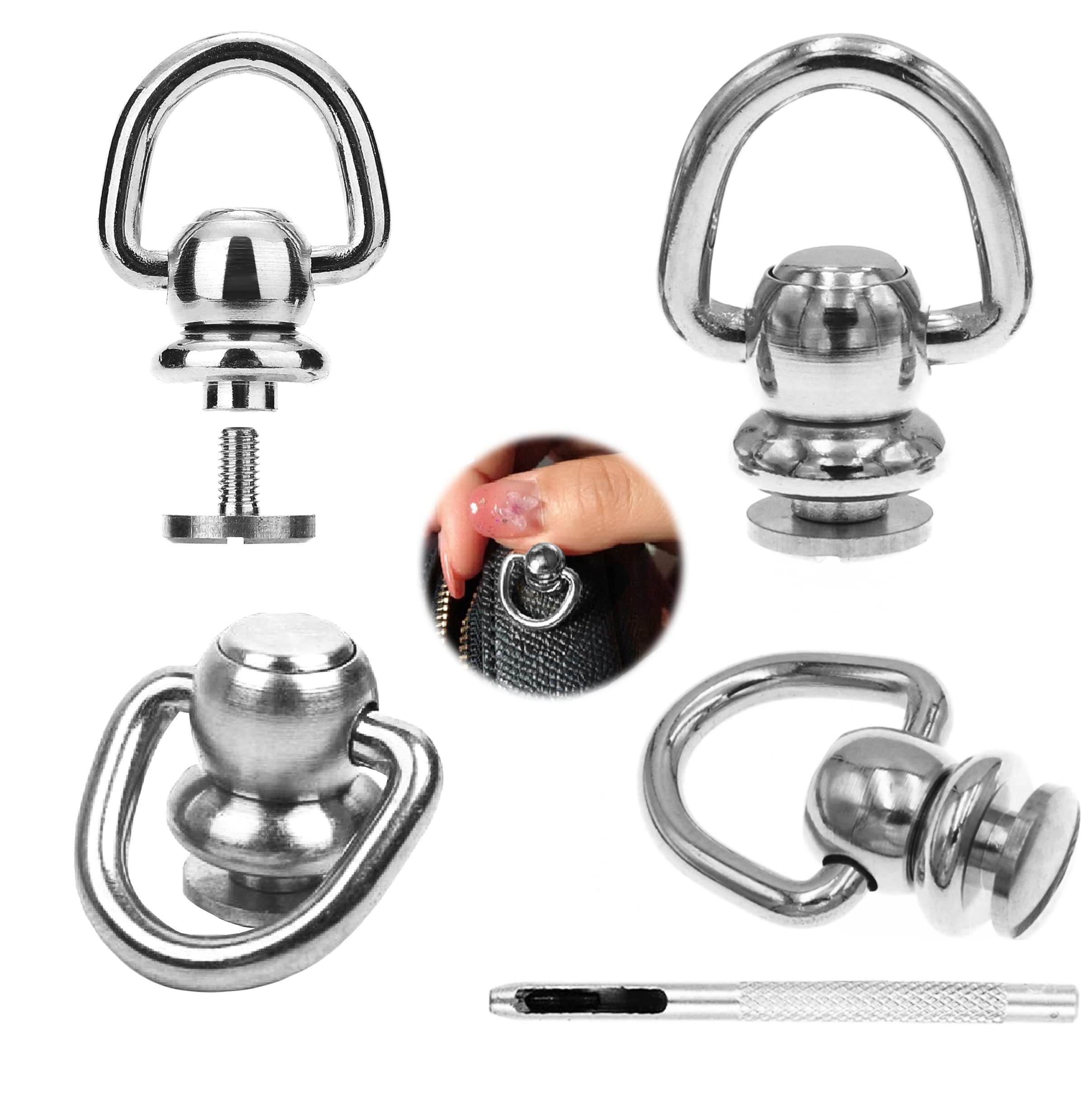4 Rivetti A Borchia Con Anello A D In Ottone Per Borse In Pelle, Colore Argento, Fai-Da-Te