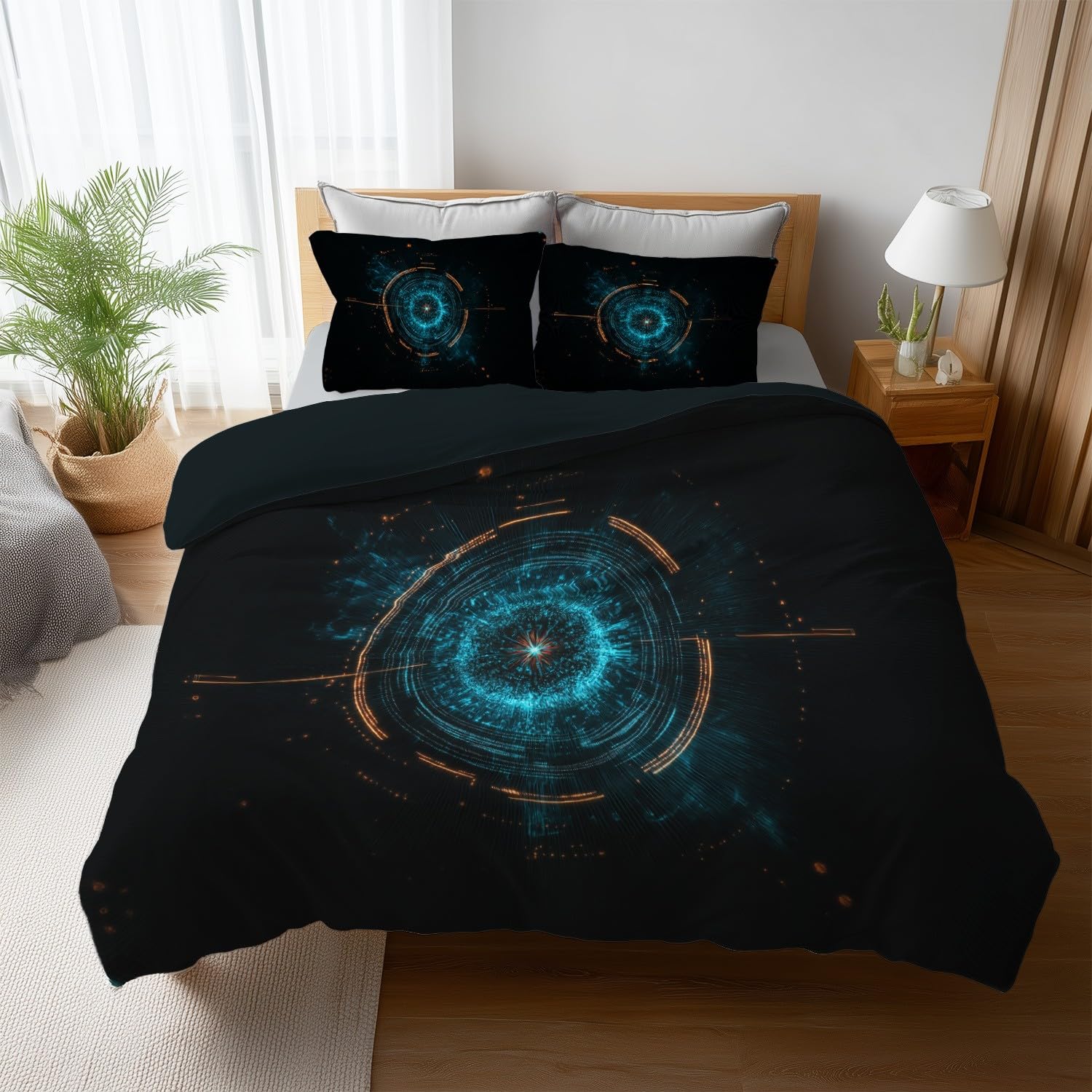 Soft Touch Design Black Blue Fantasy Bedding Set Mystery Future Technology Machine Washable Microfiber for Teen Duvet Cover 150 x 200 cm