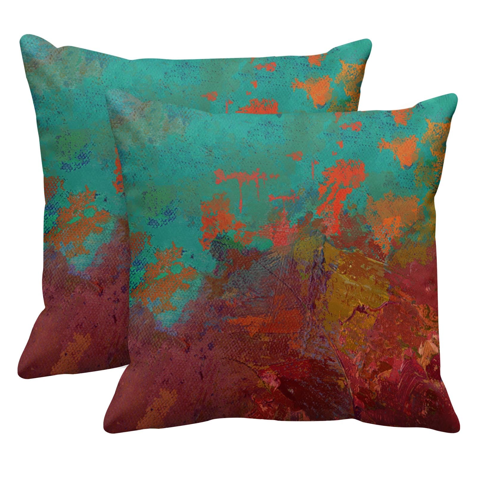 Britimes Throw Pillow Covers Modern Home Art Decor, 18 x 18 Inches Set of 2 Pillow Cases Decorative, Abstract Oil Painting Pillowcases for Bedroom, Living Room, Cushion Sofa, Turquoise Burnt Orange — image 1