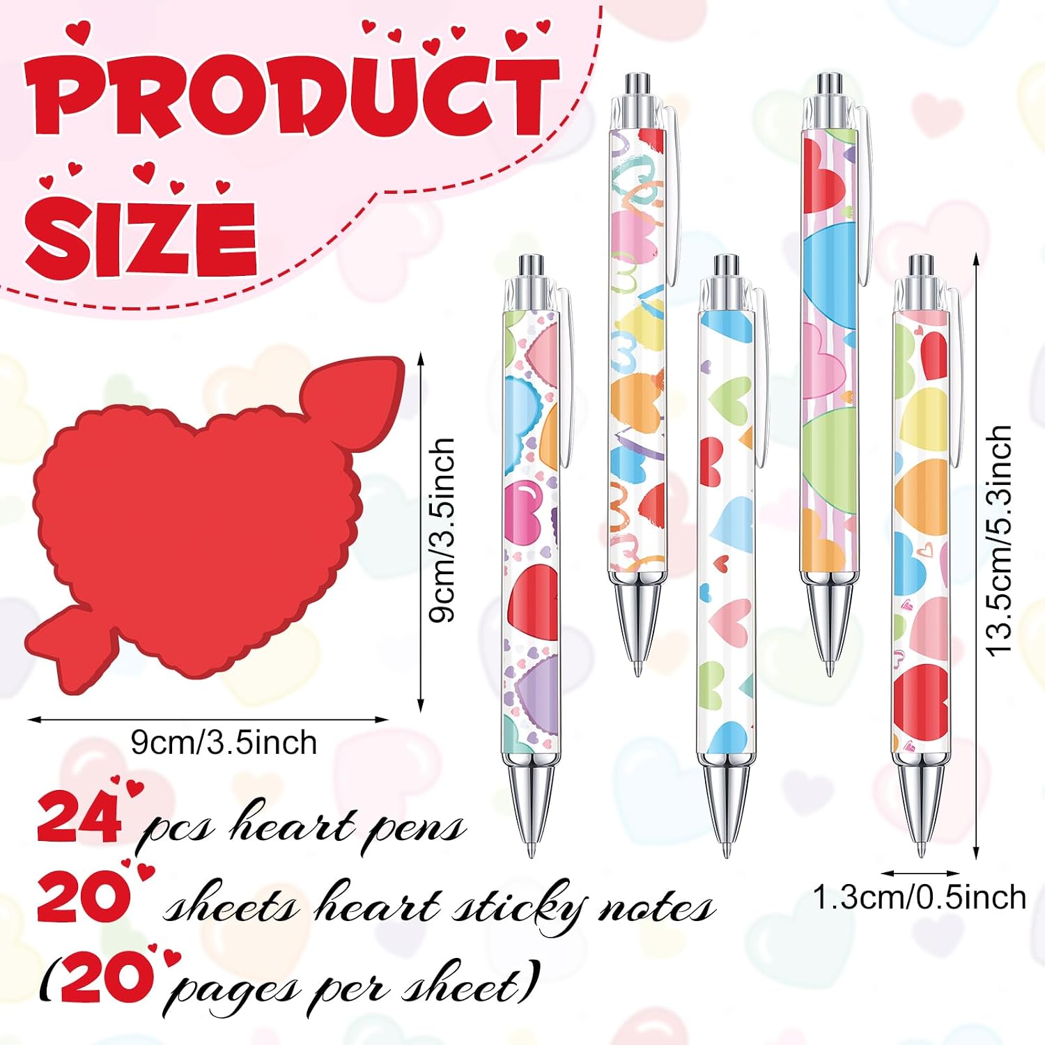 Harloon 48 Pcs Valentine Heart Pens with Heart Sticky Note, Popular image 2