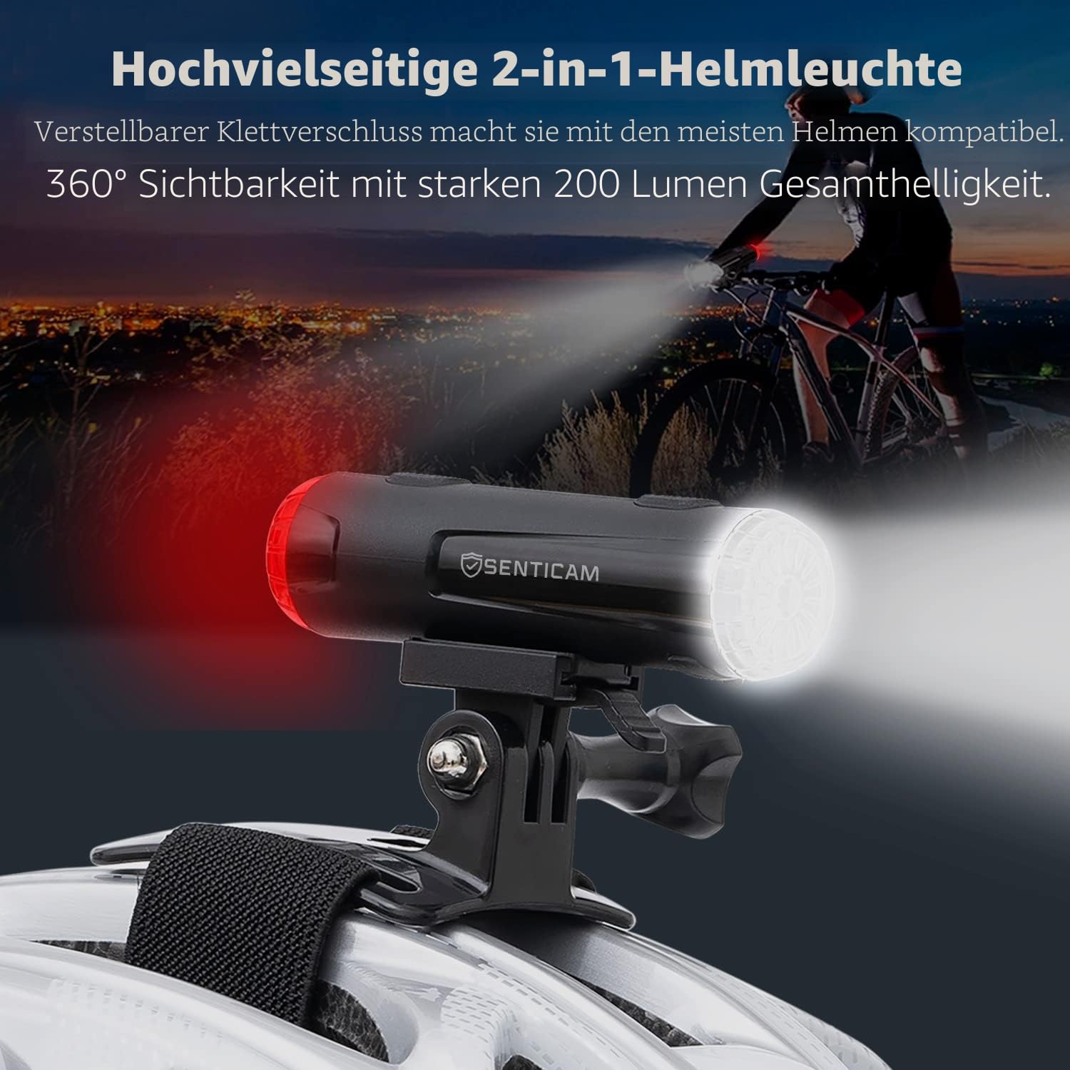 Fahrradhelm-Licht, USB Wiederaufladbar, Dual-Lichter Vorne und Hinten, IP66 Wasserdicht, Tragbar, Taschenlampe Mit Laufzeit Bis Zu 86 Stunden
