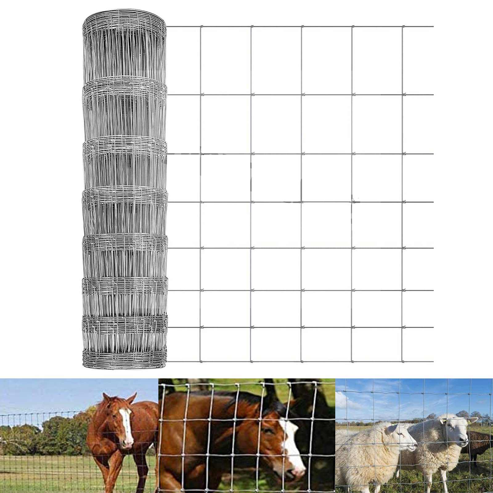 Jupitor Garden Netting Wire Mesh Roll Livestock Fence, Hot Dipped Galvanised Steel Wire Net 800Mm X 50M Fencing Roll 15 X 15Cm Vertical Wires, Farm Field Boundaries Agricultural Fencing Border Fence, Sliver