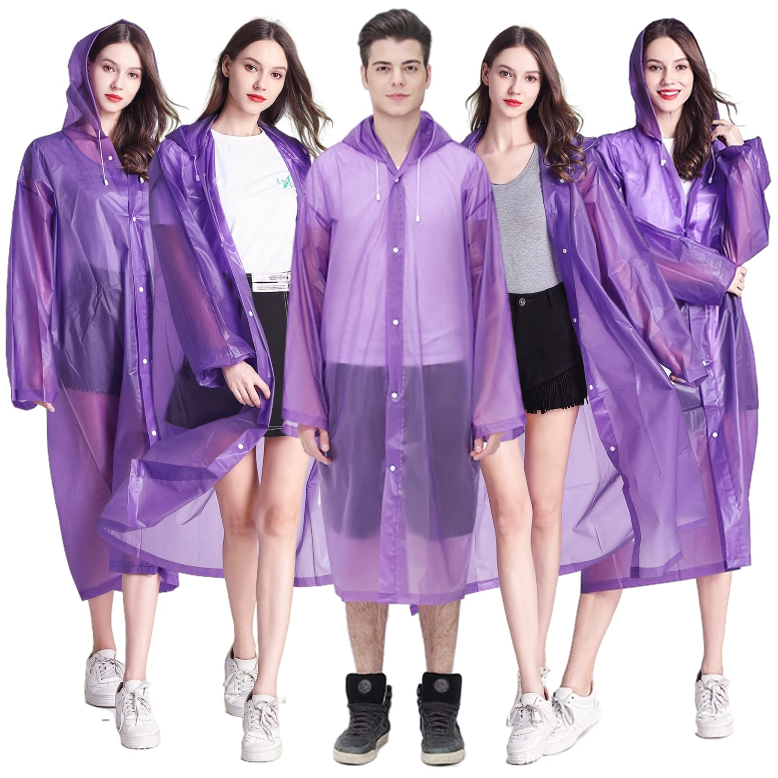 Rain Ponchos for Adults Reusable, 2-5 Pack Raincoat for Women Men, Waterproof Rain Coat Gear with Hood Drawstring
