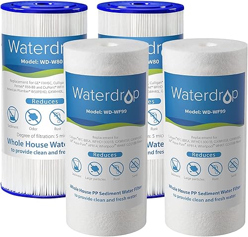 Waterdrop Filtro de agua para toda la casa, repuesto para GE® FXHSC 2 paquetes y repuesto para Pentair Pentek DGD-5005 2 paquetes