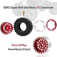 Vista 4 de OGRC 1.0 Plus (1.2 pulgadas) Beadlock Ruedas de 0.276 in de desplazamiento negativo llantas súper suaves pegajosas para TRX4M SCX24 FCX24 AX24 1/24