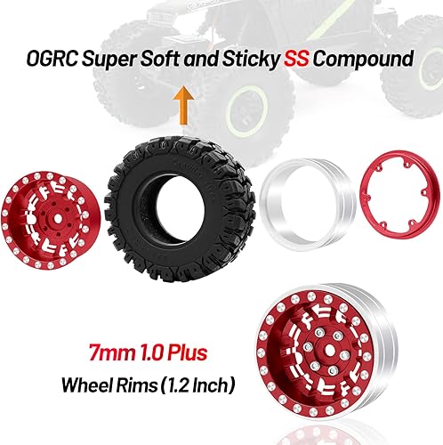 Miniatura 4 de OGRC 1.0 Plus (1.2 pulgadas) Beadlock Ruedas de 0.276 in de desplazamiento negativo llantas súper suaves pegajosas para TRX4M SCX24 FCX24 AX24 124
