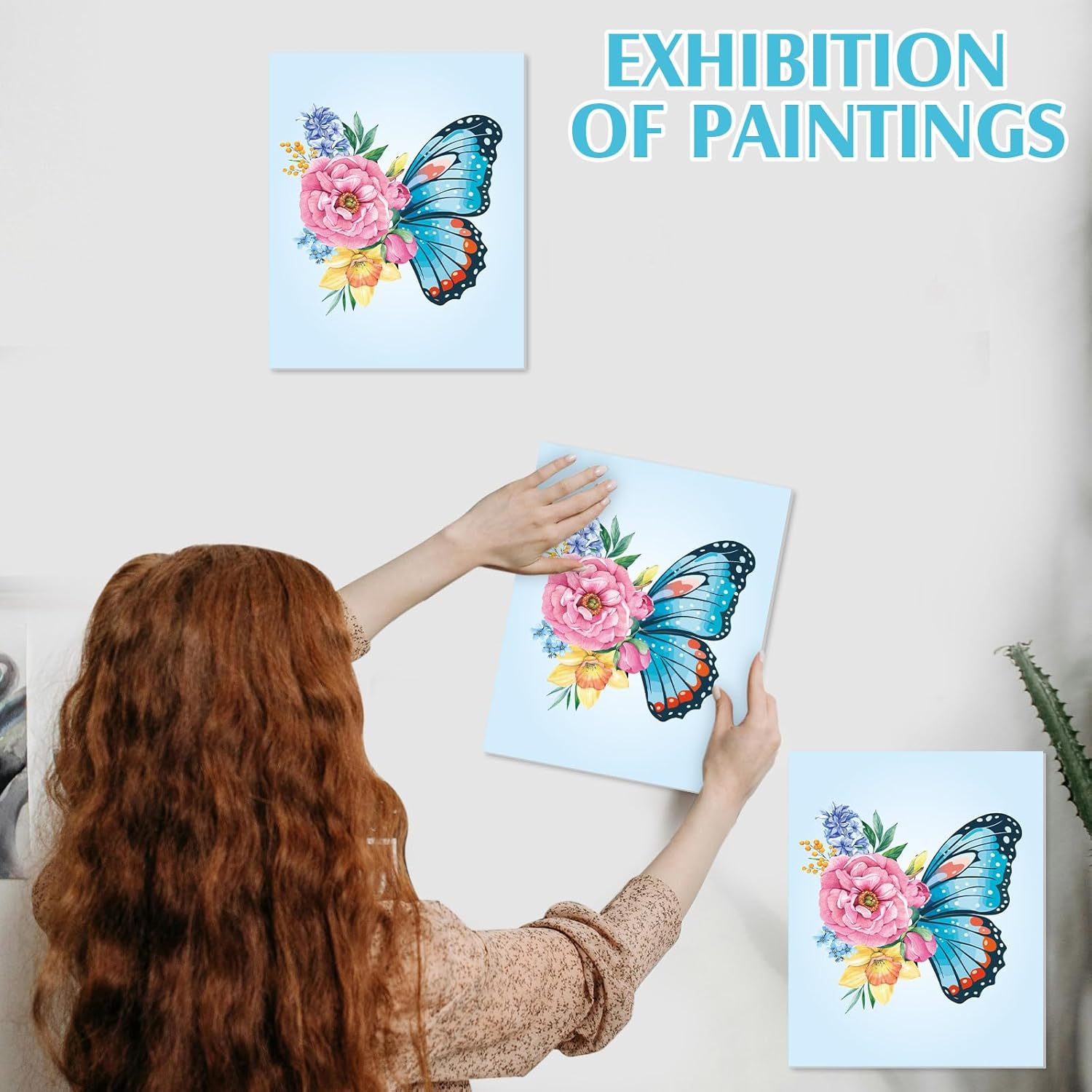 Cholemy 8 Set Paint and Sip Kit for Adults 8'' x 10'' Pre Drawn Canvas with Wooden Easels Acrylic Paint Brushes Wash Cup Palette Apron for Painting DIY Date Night Party Supplies(Butterfly)