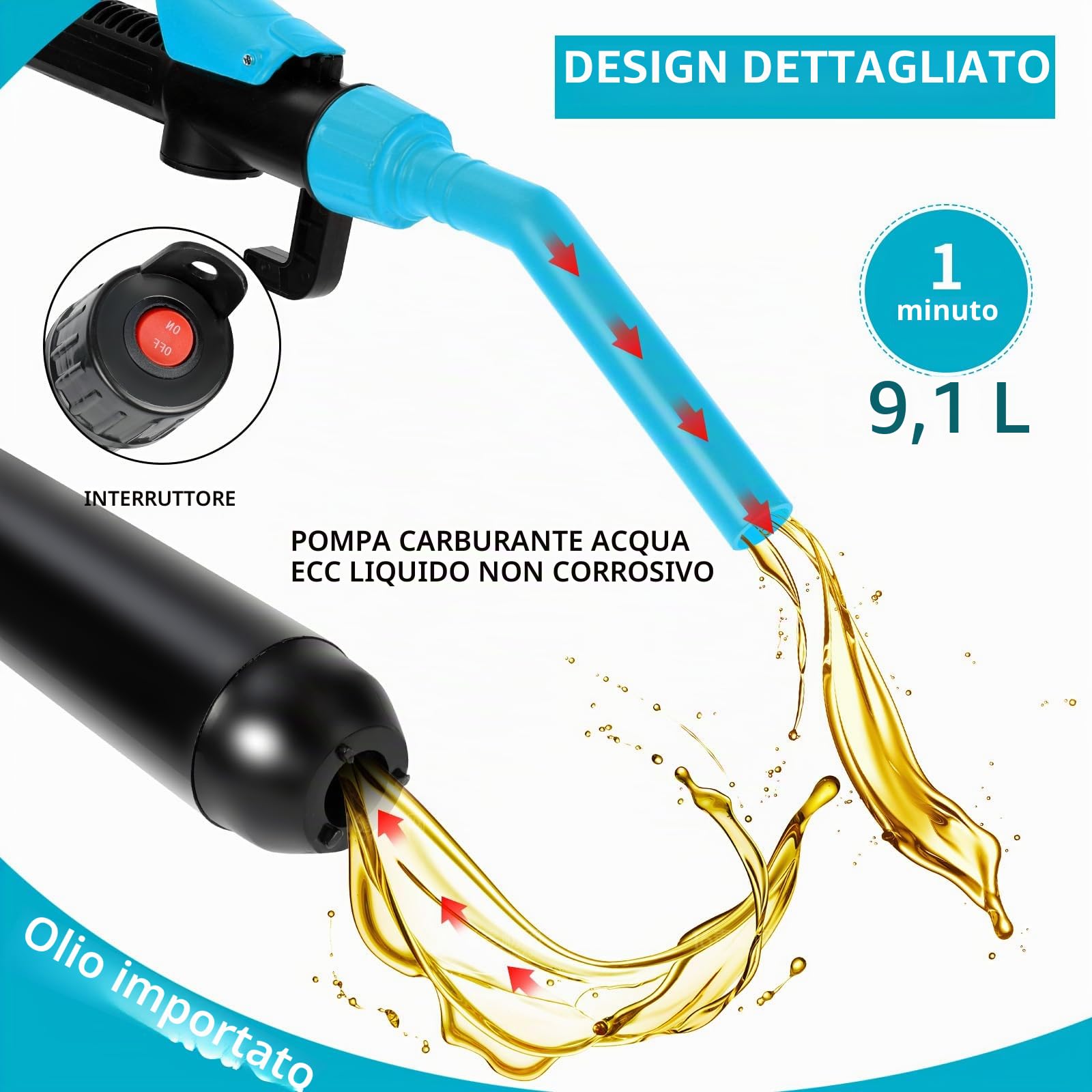 Pompa a benzina elettrica a batteria,Pompa di Trasferimento Portatile con Ugello di Controllo di Flusso,tanica aspirazione automatica per benzina