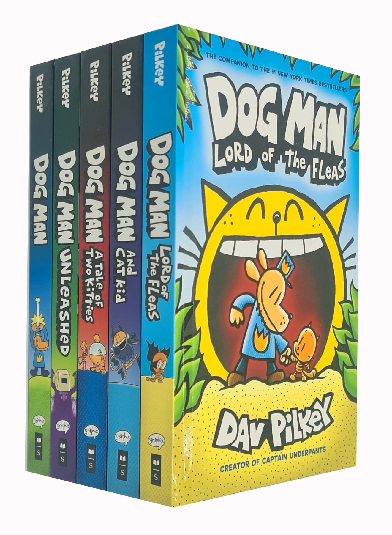 Dog Man Series 1-5 Books Collection Set By Dav Pelkey (Dog Man, Unleashed, A Tale of Two Kitties, Dog Man and Cat Kid, Lord of the Fleas)