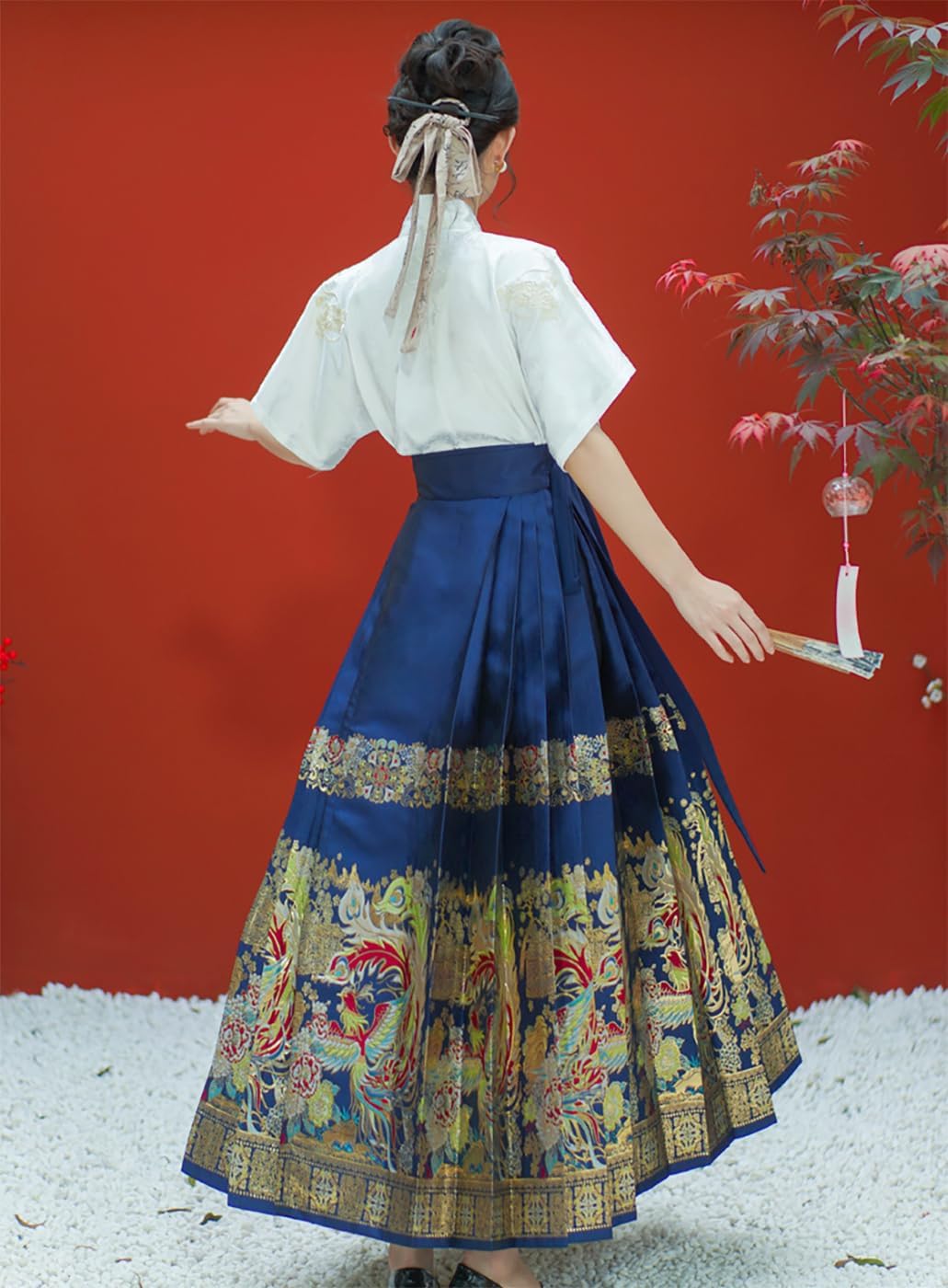 Embroidered Long Sleeve Blouse Women Elastic Banquet Horse Mask Skirt Set