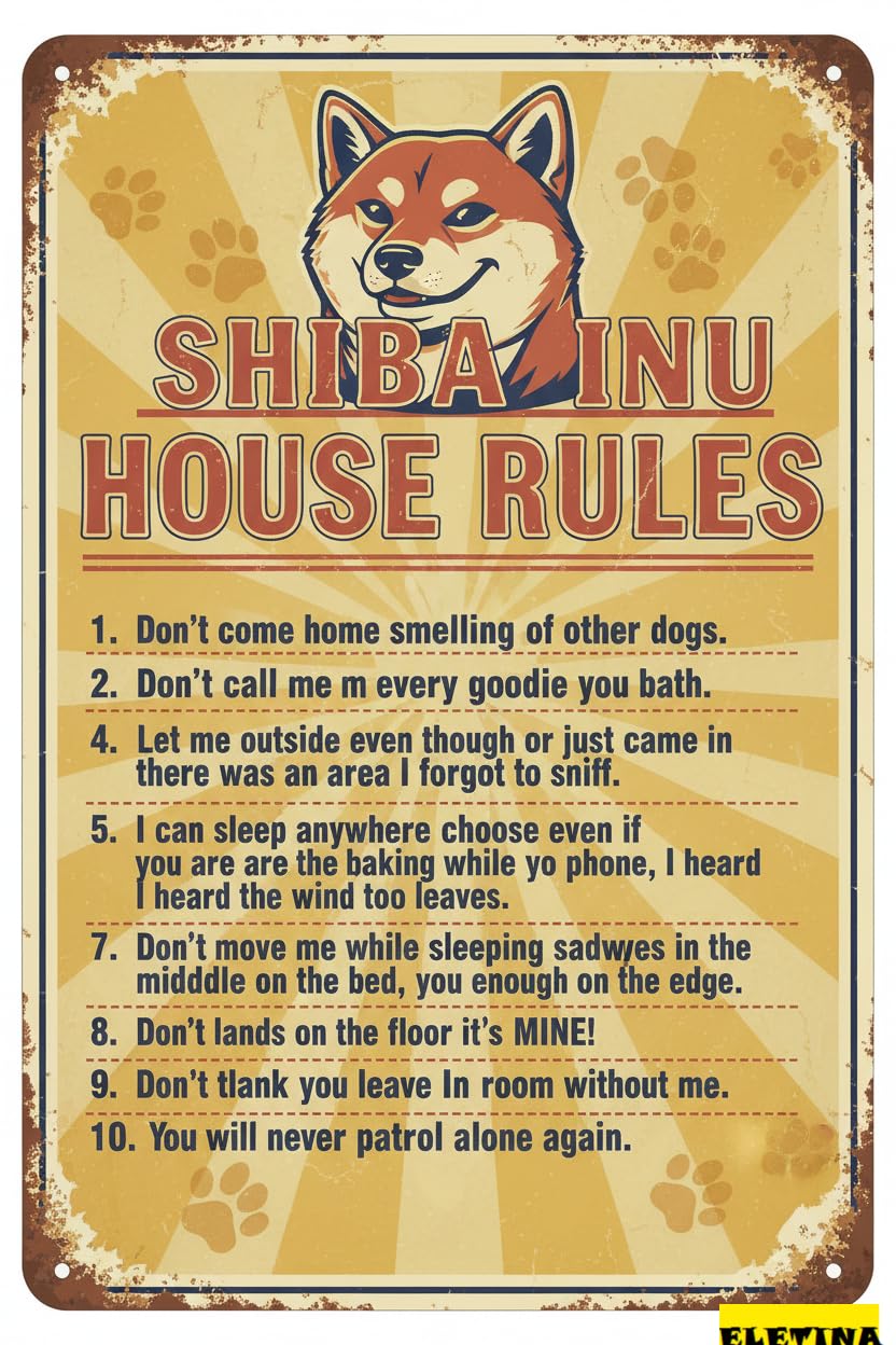 Vintage Metal Tin Sign S Shiba Inu House Rules S Retro Poster Wall Art Funny Decorations Kitchen Home Office Bar Cafe Wall Plaque 8x12 Inch