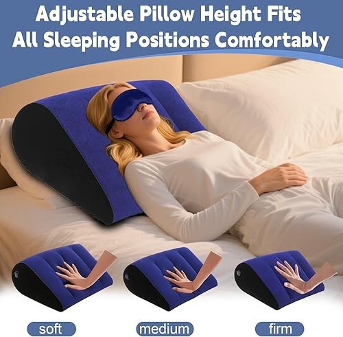 Miniatura 4 de TheClover Almohada inflable de cuña para viaje, almohada de cuña de viaje con máscara de ojos, cuña de cama ajustable para reflujo ácido,