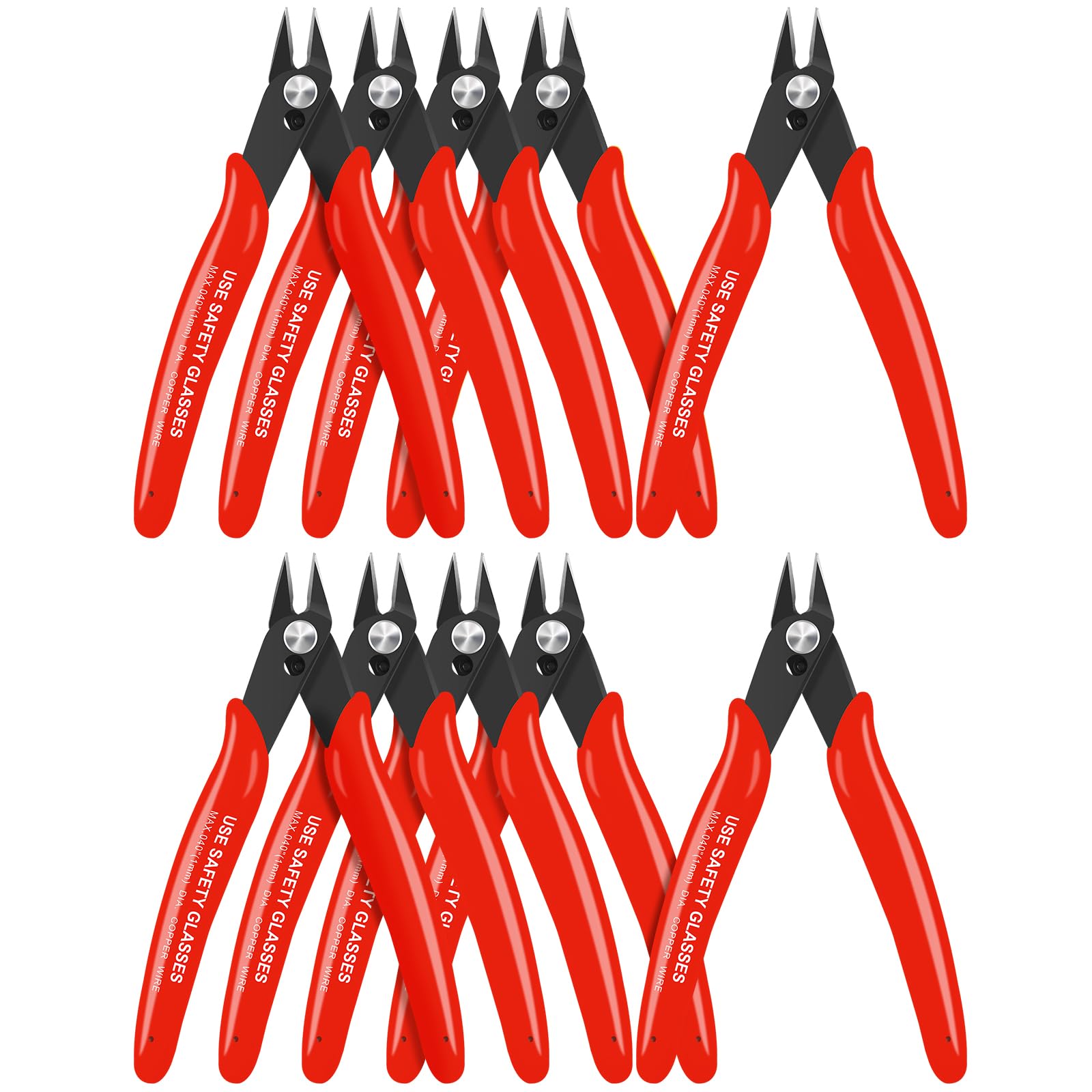 HongWay 10pcs Red 5" Micro Flush Cutters for Electronics Crafts