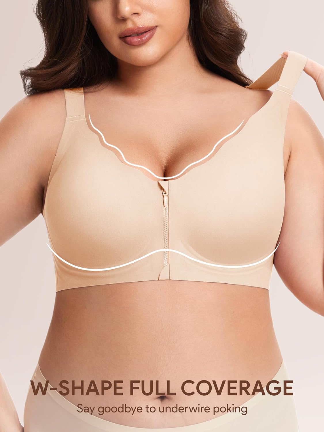Angelhood Seamless Zip Front Closure Jelly Bras for Women Wirefree Post Surgery Bra Full Coverage Supportive Bralettes