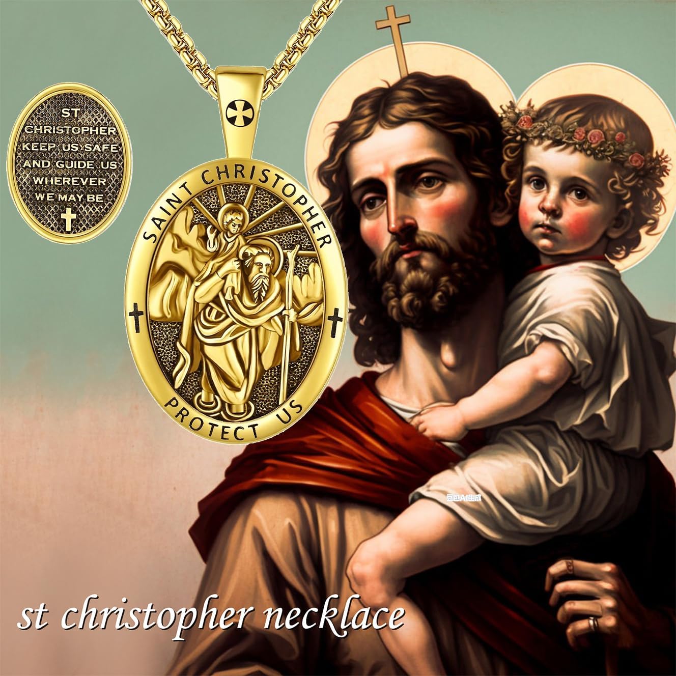 St. Christopher Necklace S925 Sterling Silver Glod Saint Christopher Pendant Necklace St Christopher Jewelry Gifts for Men - Image 3