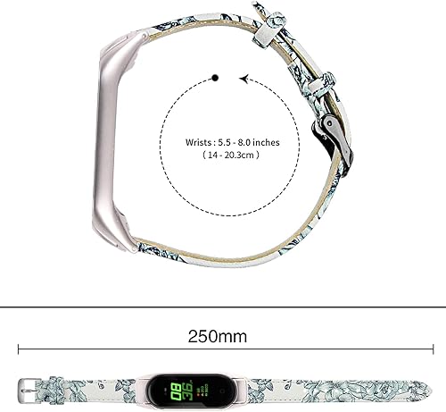 Miniatura 10 de Mi Band 4 pulsera, 5.5"-8.0" (140mm-203mm) Correa de cuero genuino elegante patrón de flores correa de reloj delgada de repuesto correa de cuero