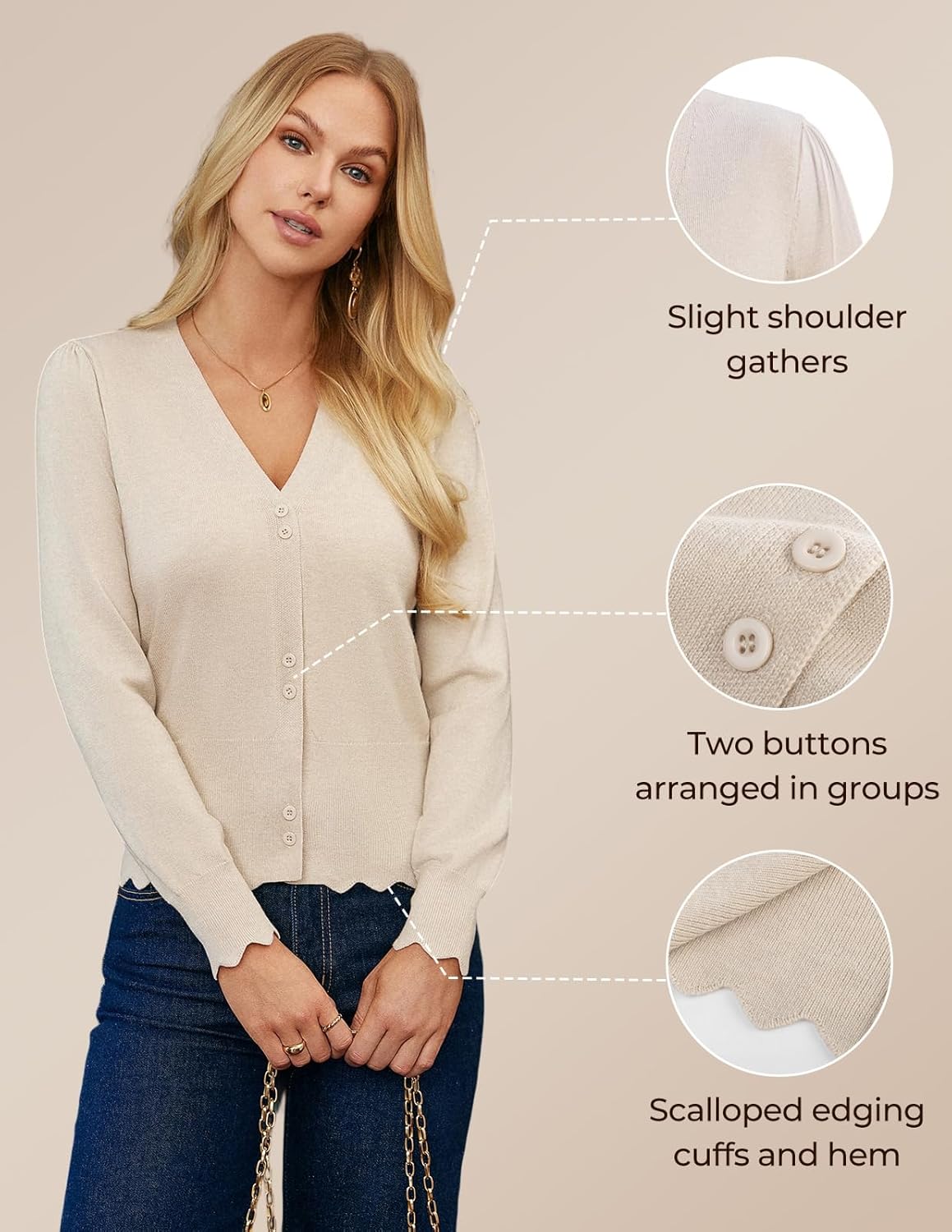 GRACE KARIN Women Cropped Cardigan Sweaters, Lightweight Long Sleeve Shrug, Button Up V Neck Knit Sweater Tops Spring - Image 6
