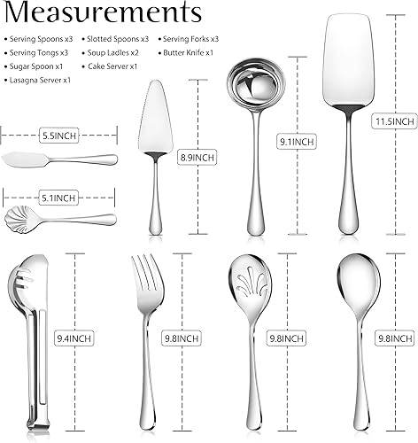 Miniatura 2 de Teivio Juego de utensilios grandes de acero inoxidable plateado de 18 piezas, incluye cucharas, tenedores, pinzas, cucharas ranuradas, cucharones de