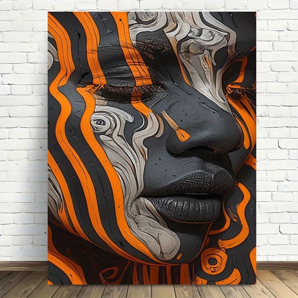 IHHGNB 1pc Abstract Orange & Black Swirl Face Wall Art - Modern Canvas Artwork for Home Office Bars Cafes Home Decor(70x90cm(26x35in)/No frame)