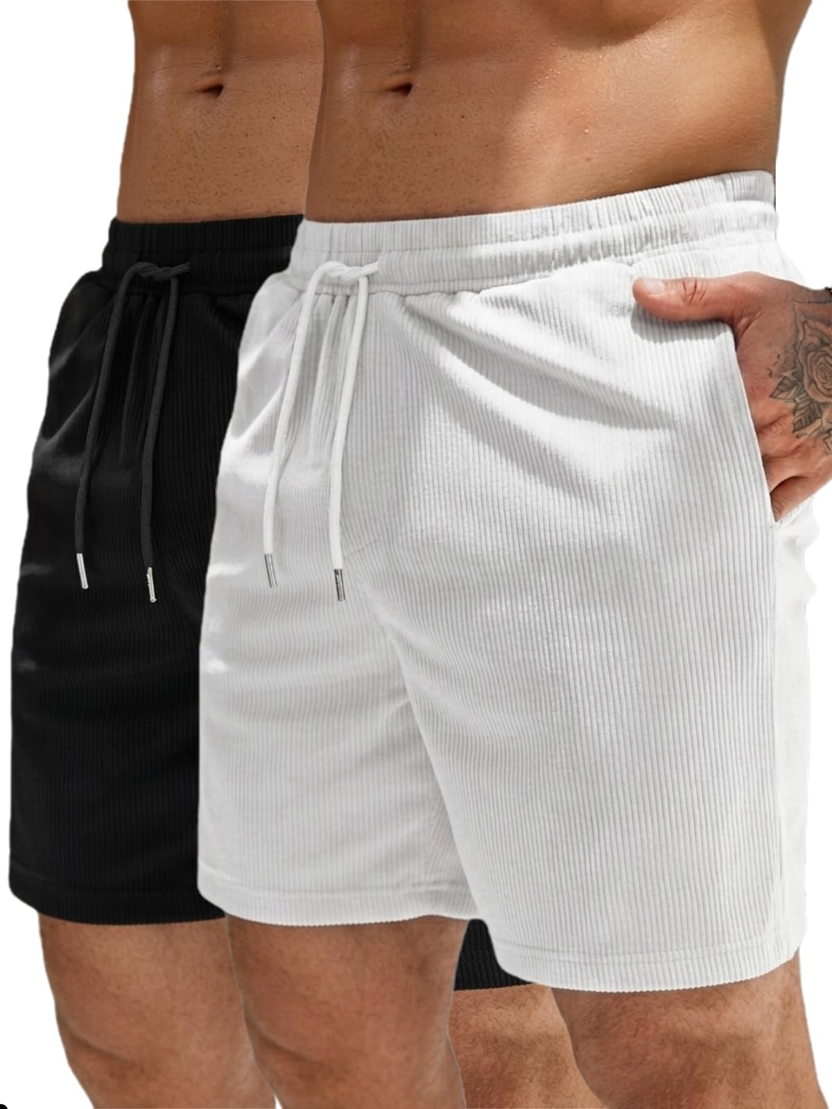 savayo Men's Premium Ribbed Bermuda Shorts – Lightweight Polycotton Blend with Elastic Drawstring Waist & Dual Pockets – Relaxed Fit for Summer, Gym-picture-19