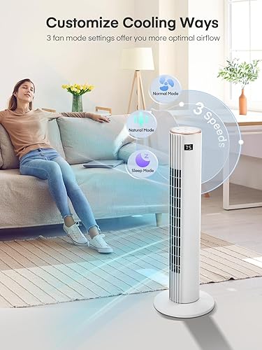 Miniatura 2 de Ventilador de torre para dormitorio, ventiladores oscilantes silenciosos con control remoto de 70, 3 modos, 3 velocidades, temporizador de 12 horas,