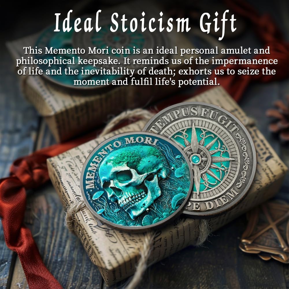 Memento Mori Coin Skull Challenge Coin Stoic Reminder Token Stoicism Gifts for Daily Practice Tempus Fugit Carpe Diem Coins